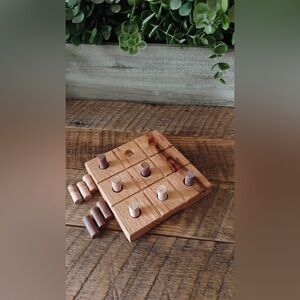 Handcrafted Wooden Tic-Tac-Toe Game - Oak and walnut pieces.